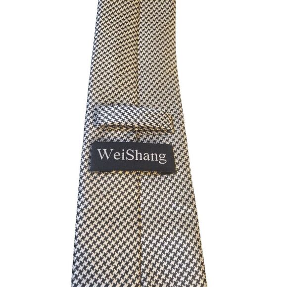 Weishang Mens Black White Hand Made 100% Silk Neck Tie Made In China Luxury - Picture 5 of 12